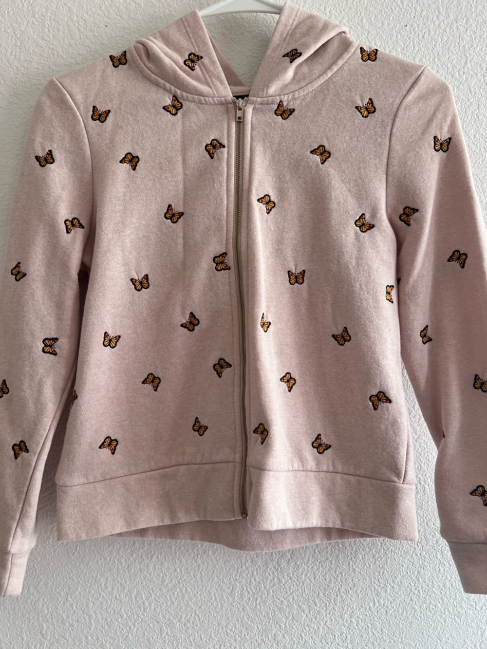 Girls' Pink Butterfly Zip-Up Hoodie Jacket